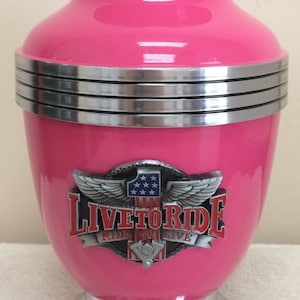 883 Pink Motorcycle Cremation Urn Biker Live to Ride Memorial