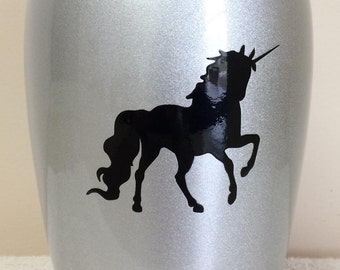 893 Silver and black unicorn cremation urn