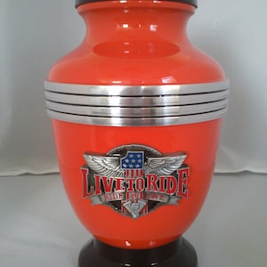 333 Biker Motorcycle Urn Orange Live to Ride Memorial