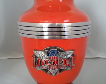 333 Biker Motorcycle Urn Orange Live to Ride Memorial