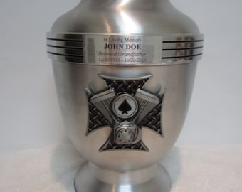 336 Biker Ace of Spades Satin Finish Adult Solid Aluminum Cremation Urn, Free Plate