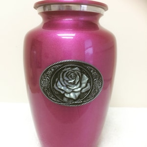 620 Womens Pink with Pewter Rose Metal Cremation Funeral Urn