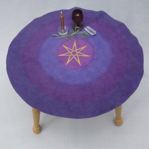 Elven Star, Heptagram Altar Cloth, Purple, round silk