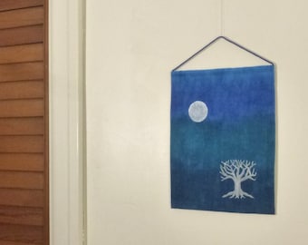 Blue Night, Small Fiber Art Wall Hanging, Original Art
