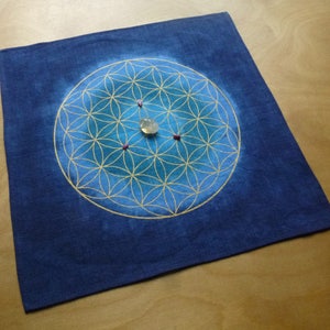 Flower of Life Crystal-rasterdoek, altaardoek, paars of blauw, klein linnen, reisaltaar, heidens