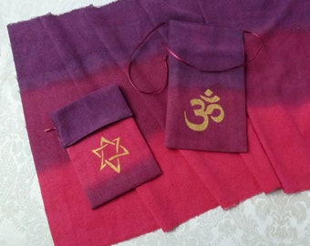 Custom Made Silk Tarot Card Bag Hand-dyed Hand-painted, Red to Purple, Fabric, Your choice of design