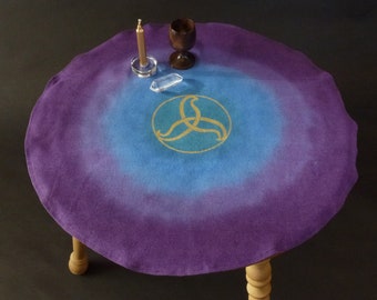 Triquetra Altar Cloth, Purple, Blue, round silk