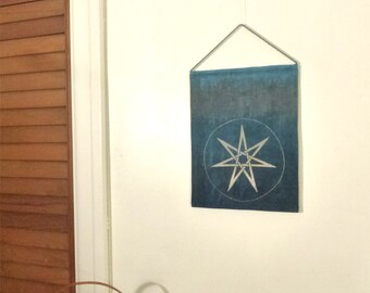 Elven Star, Heptagram, Small Fiber Art Wall Hanging, Original Art