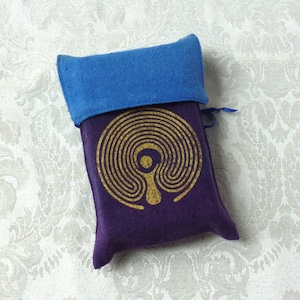Blau & Lila Seide Tarot Karten Taschen Handgefärbt Handbedruckt Labyrinth