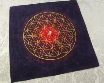 Flower of Life Crystal Grid Cloth, Altar Cloth, Purple or Blue , Small Linen, Travel altar, Pagan