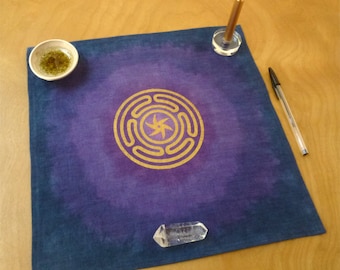 Hecate's Wheel Altar Cloth, Purple, Small Linen, Travel altar, Pagan