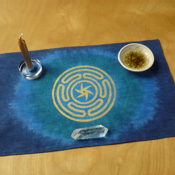 Made to order: Travel Altar Cloth, Blue, Small Linen, Pagan, dyed and printed to order