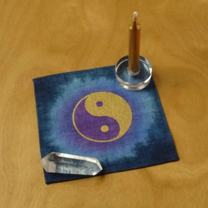 Mini Yin Yang Altar Cloth, Blue & Purple Linen, Pagan, OOAK