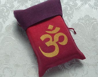 Silk Tarot Card Bag Red to Purple Hand-dyed Hand-printed Ohm Yin-Yang (TB-S-3)