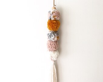 Textured Pom Pom Wall Hanging – Tassel Yarn Decor, Made to Order