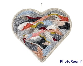 Wall Decor Heart Wall Weaving: Neutral Fiber Art, Ready to Hang
