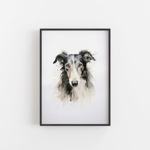 Silken Windhound Watercolour Painting Illustration Drawing Pet Portrait Saluki Borzoi Collie Sheepdog Sighthound Wall Art