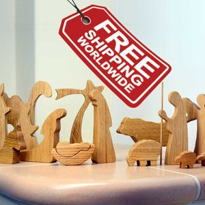 Krippenset aus EICHENHOLZ, Modernes Krippenset, Holzkrippe, Weihnachtsdekoration, Erstes Zuhause, Neues Zuhause