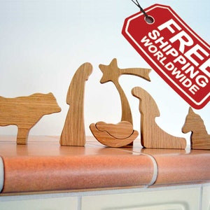 Wooden nativity set made of OAK WOOD, Modern nativity scene