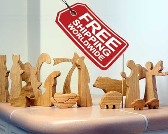 Wooden Nativity Set, made of OAK WOOD, Modern Nativity Set, Wooden Creche, Christmas Decoration, First Home, New Home