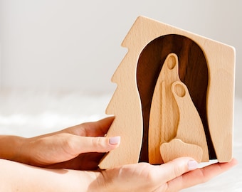 Modern Nativity, Wooden Nativity in One Piece, Beautiful Nativity Scene, Elegant and Unique