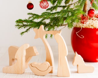 Small Nativity Set Wooden | Wood Nativity Scene Set | Nativity Figurine Set | Handcrafted Christmas Nativity Set (6 Piece) | Christmas Decor