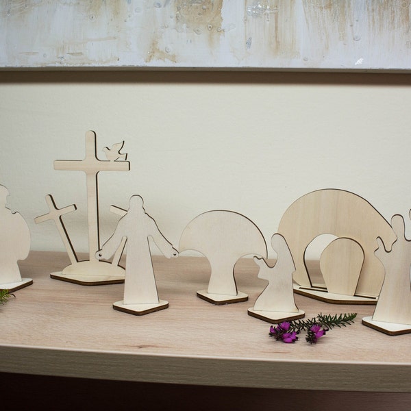 Simple Easter Nativity Set, Modern Easter Nativity Set, Resurrection Scene, Palm Sunday, Crucifixion, Tomb, Risen Christ