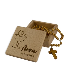 Holy Communion Gift for Girl, First Communion Gift for Boy, Keepsake Box, Prayer Box, Rosary Box, Wood Rosary in a Box, Personalised Box