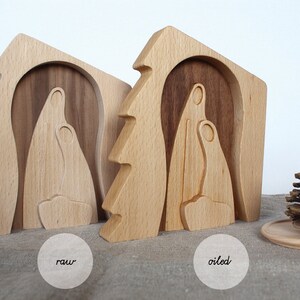 Modern Nativity made in one piece, Wooden Nativity with Holy Family handmade, small, unique image 4