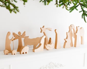 Wood Nativity Set - UNOILED - Nativity Set - Wooden Manger - Wedding Gift - Housewarming Gift -  Daughter-In-Law Gift - Christian - 7" tall