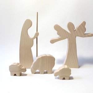 キリスト降誕の木製天使、羊飼いと羊、木製のキリスト降誕セット、木製のキリスト降誕の像、クリスマスのキリスト降誕の像、キリスト降誕の情景、キリスト降誕のキリスト像