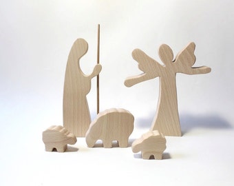 Nativity wood Angel, shepherd and sheep Wooden nativity set Wood nativity Nativity figures Christmas nativity Nativity scene Nativity creche