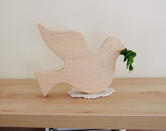 Paloma de madera decoración paloma de la paz paloma de la paz paloma de la paz de madera para usar con la rama verde paloma de madera para la decoración de Pentecostés de la rama verde
