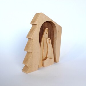 Modern Nativity made in one piece, Wooden Nativity with Holy Family handmade, small, unique image 3