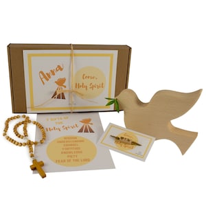 Confirmation Gift Box | Personalized Confirmation Gifts | Wood Dove of Peace | Jesus Faith Bracelet | Wooden Rosary | Holy Spirits Gifts