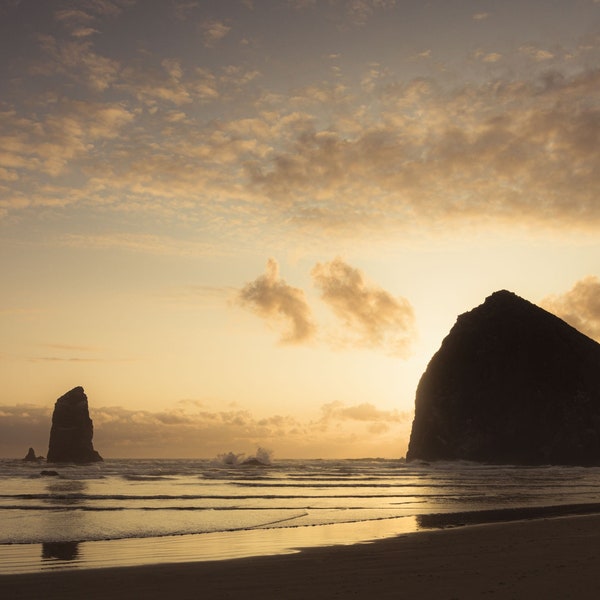 Haystack Rock and the Needles at Sunset