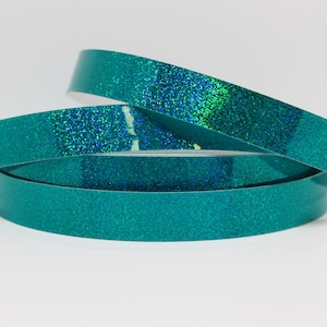 Cinta holográfica con purpurina verde azulado de 3/4&quot; de JAMtape: cinta para hula hula, cinta para atraer peces, cinta decorativa para manualidades, rollos de 50, 100 y 150 pies