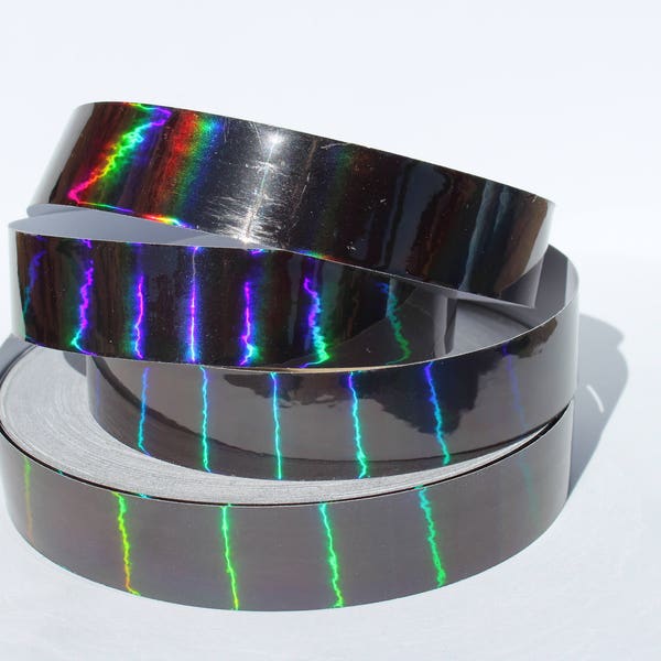 1" Black Metallic Rainbow Color Morph Hula Hoop Tape - Decorative Tape - Fish Lure Tape - 50ft, 100ft, and 150ft rolls
