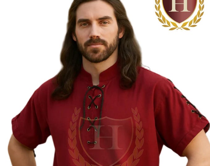 Men's Lace-Up Short Sleeve Renaissance Shirt