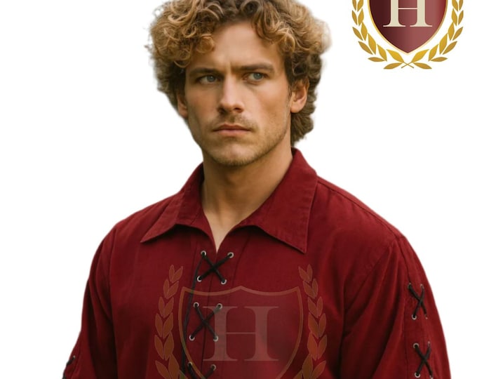 Men's Lace-Up Long Sleeve Renaissance Shirt, Pirate Shirt