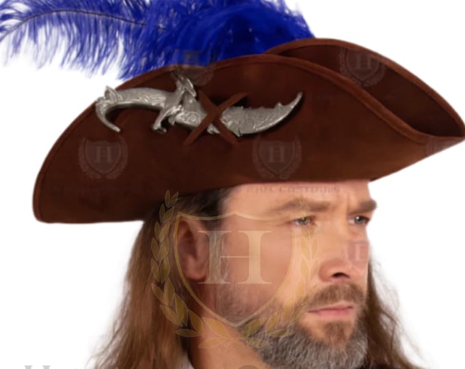 High Seas Buccaneer Tricorn Hat – Deluxe Pirate Hat with Feathers | Suede-Look Colonial Captain Hat