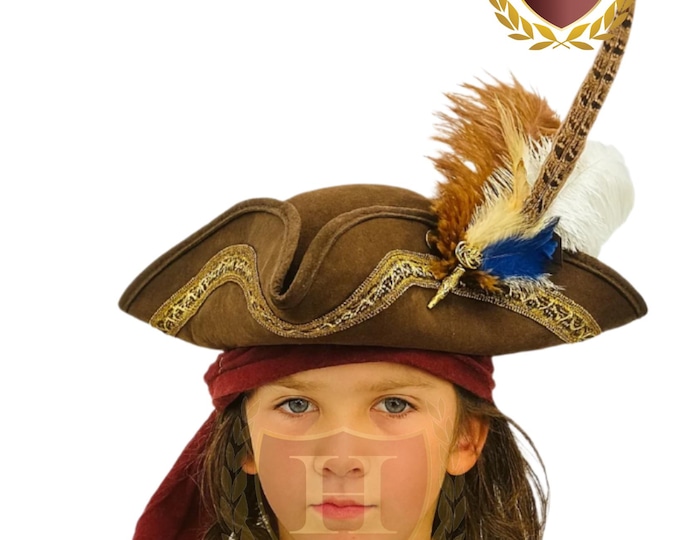 Children’s Brown Pirate Tricorn Hat – Faux Suede Colonial Style