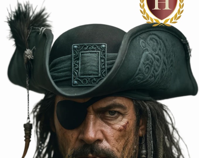 Deluxe Pirate Kraken Tricorn Hat – Tentacle Embossed, Feathered, Nautical-Themed Costume Accessory