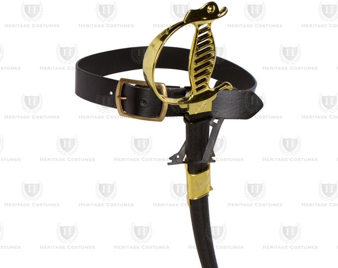 Military Black Waist Belt and Officer's Sword Set, Military Sword Saber Set