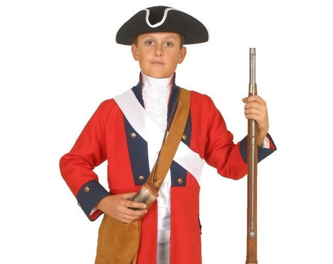Boys American Revolutionary War Costume - British Red Coat Soldier - Period Military Clothing