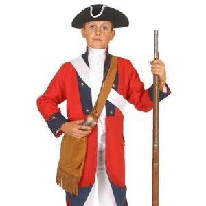 Boys American Revolutionary War Costume - British Red Coat Soldier - Period Military Clothing