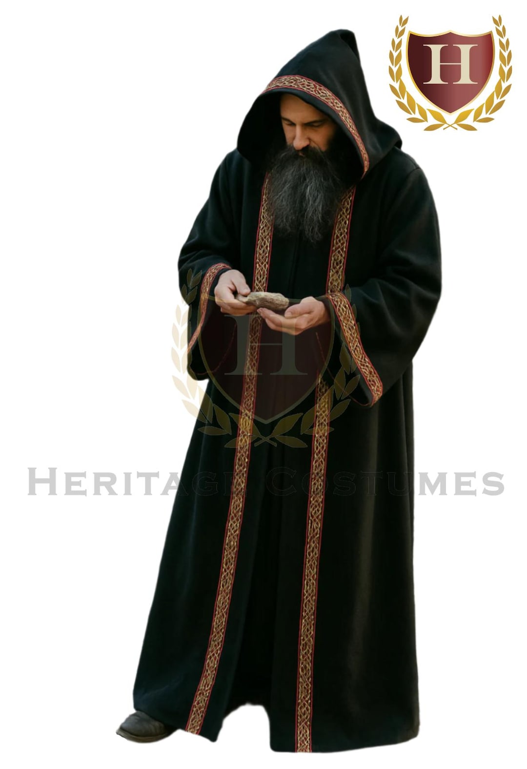 Castle Pattern Edge Robe Adult Hooded Celtic Robe With Jacquard Trim – Medieval, Viking, Wizard ...
