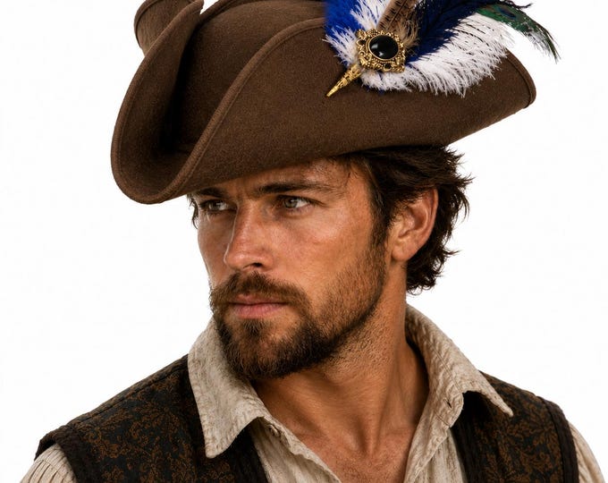 Swashbuckler Pirate Hat, Buccaneer Tricorn Hat