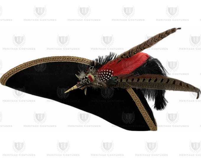 Calico Jack's Tricorne – Adjustable Faux Suede Pirate Hat with Feather Accessory