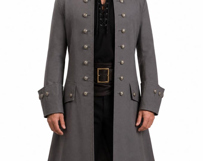 Men's Pirate Frock Coat, Linen Buccaneer Captain's Jacket
